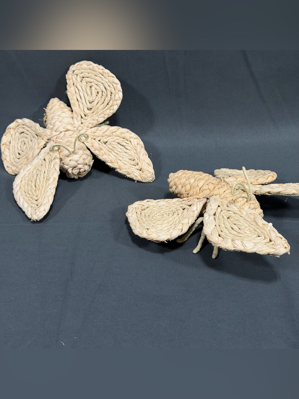 Woven Jute Raffia Rattan Large Butterflies Hand Crafted Braided Set Of 2